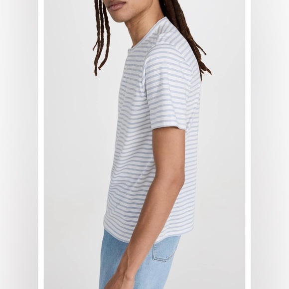 Vince NEP Stripe Henley Tee in Chalk Blue/Off White - Picture 4 of 7